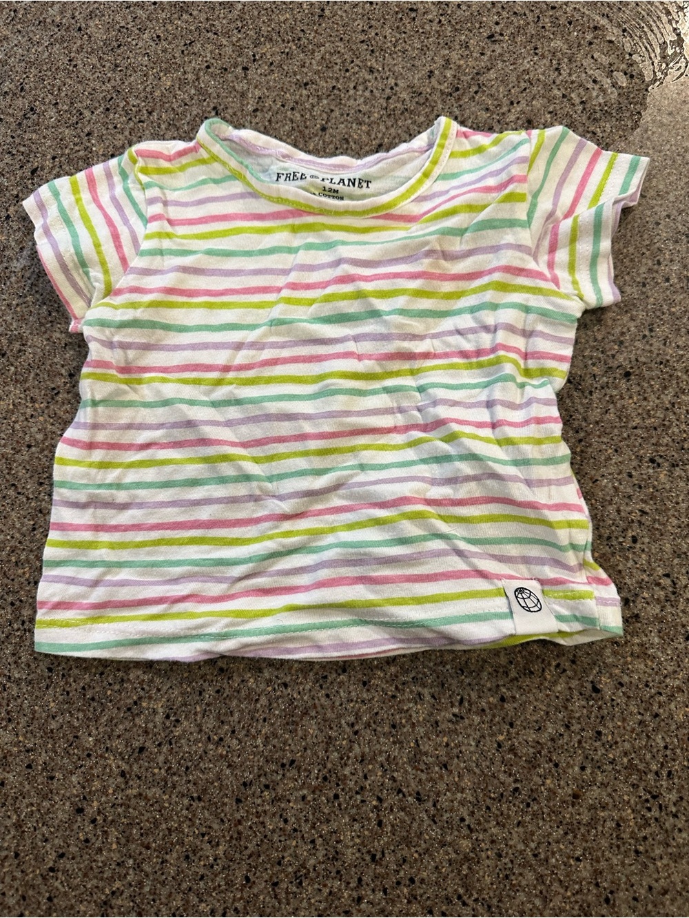 Free Planet Girls' Short Sleeve Striped Tee - White, Pink, Green, Yellow